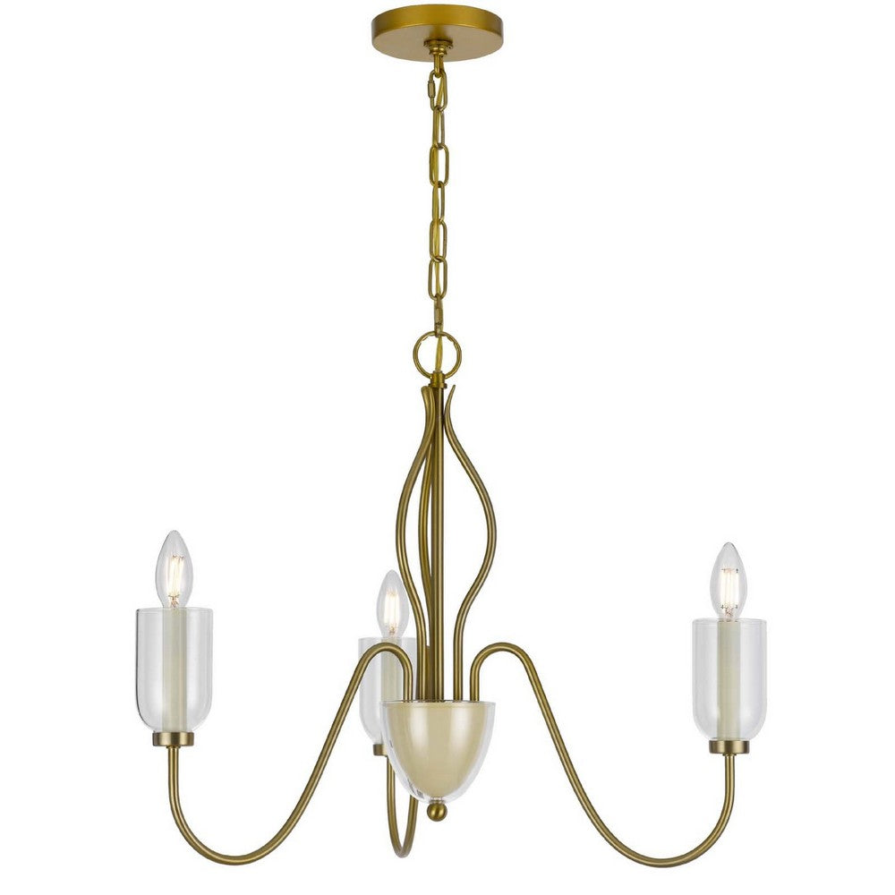 5 Light Candelabra Chandelier with Glass Shades | 32" Antique Brass