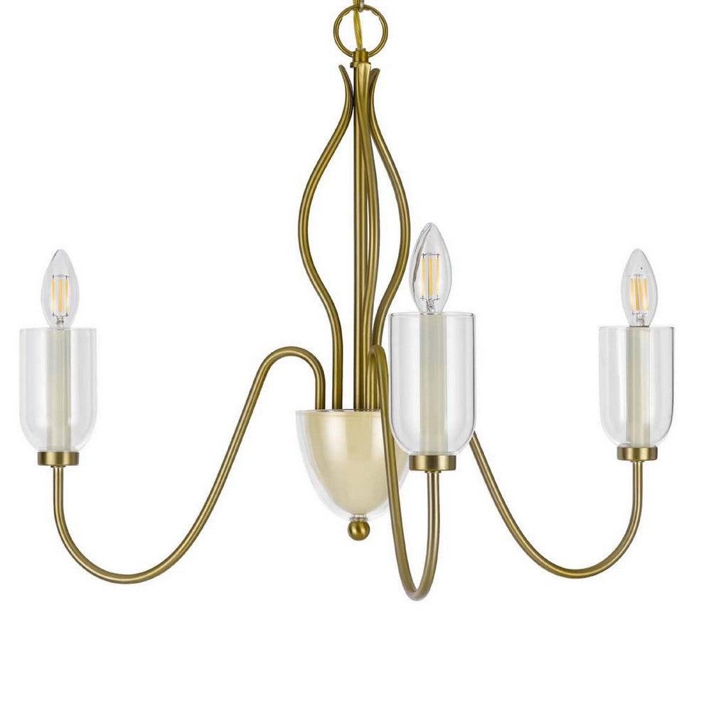 5 Light Candelabra Chandelier with Glass Shades | 32" Antique Brass