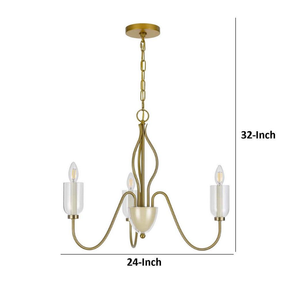 5 Light Candelabra Chandelier with Glass Shades | 32" Antique Brass