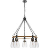 5-Light Chandelier | Burlap Accents | Glass Shades | 34" Antique Brass