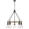 5-Light Chandelier | Burlap Accents | Glass Shades | 34" Antique Brass