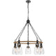 5-Light Chandelier | Burlap Accents | Glass Shades | 34" Antique Brass