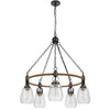 5-Light Chandelier | Burlap Accents | Glass Shades | 34" Antique Brass