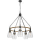 5-Light Chandelier | Burlap Accents | Glass Shades | 34" Antique Brass