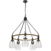 5-Light Chandelier | Burlap Accents | Glass Shades | 34" Antique Brass