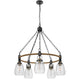 5-Light Chandelier | Burlap Accents | Glass Shades | 34" Antique Brass