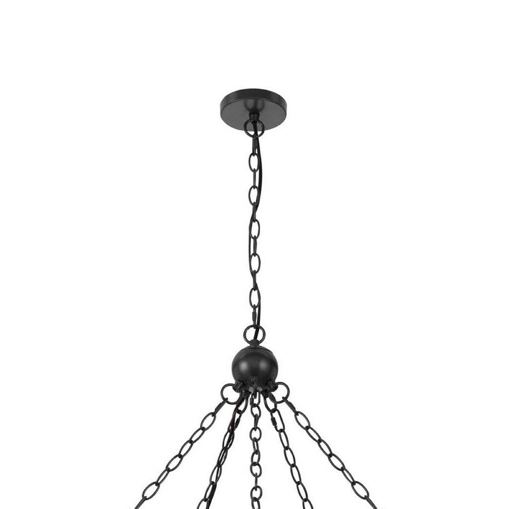 5-Light Chandelier | Burlap Accents | Glass Shades | 34" Antique Brass