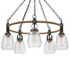 5-Light Chandelier | Burlap Accents | Glass Shades | 34" Antique Brass