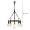 5-Light Chandelier | Burlap Accents | Glass Shades | 34" Antique Brass