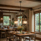 5-Light Chandelier | Burlap Accents | Glass Shades | 34" Antique Brass