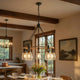 5-Light Chandelier | Burlap Accents | Glass Shades | 34" Antique Brass