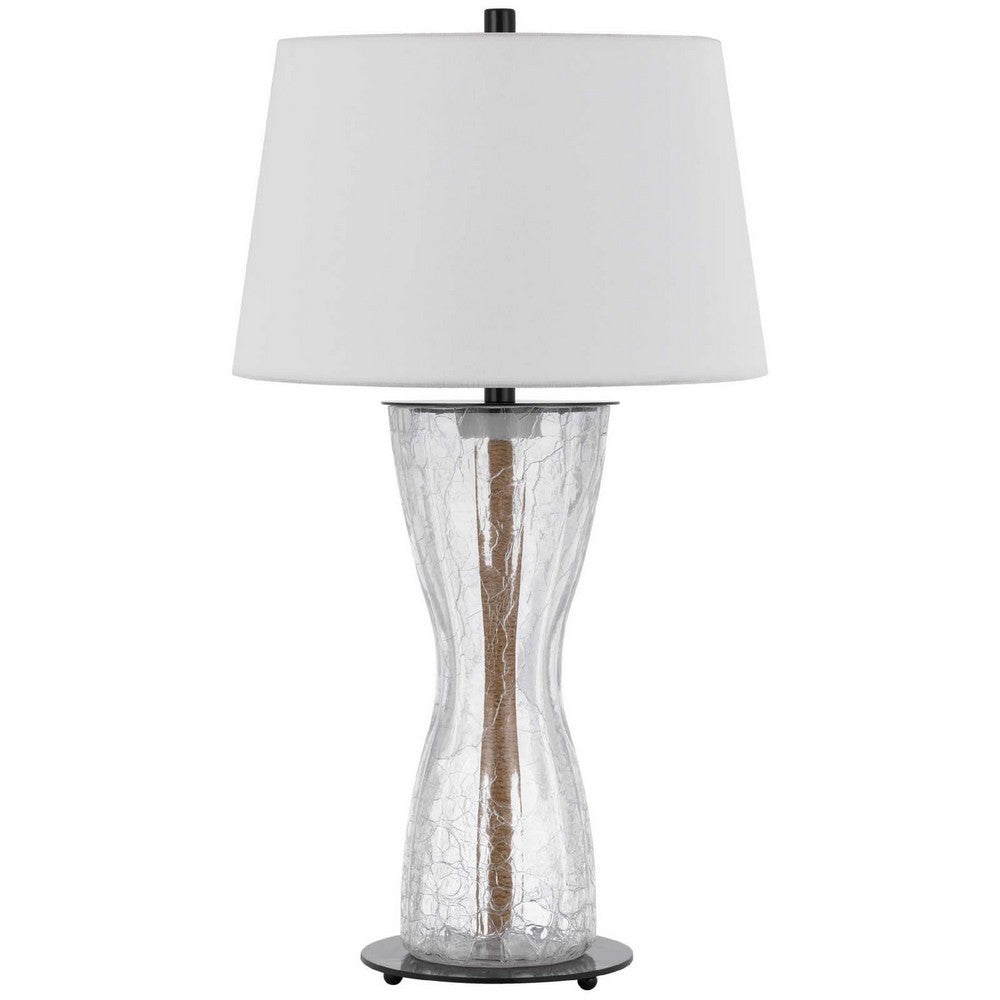 Table Lamp with LED Light | White Shade | 31" Hourglass Glass Base