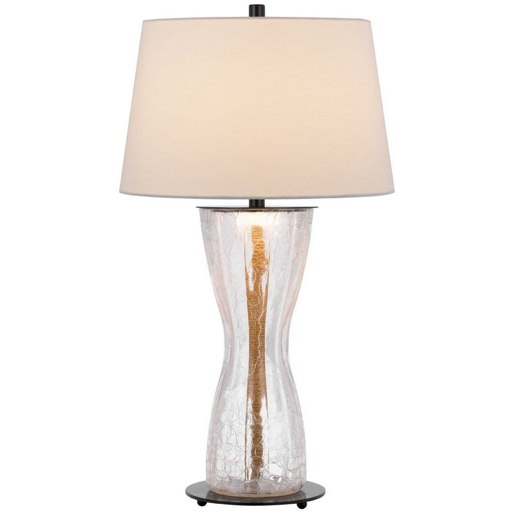 Table Lamp with LED Light | White Shade | 31" Hourglass Glass Base