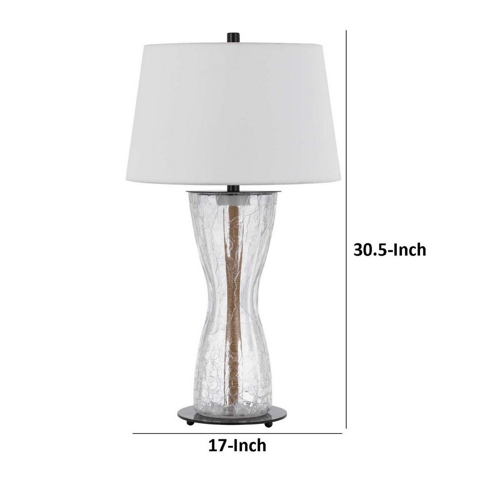 Table Lamp with LED Light | White Shade | 31" Hourglass Glass Base