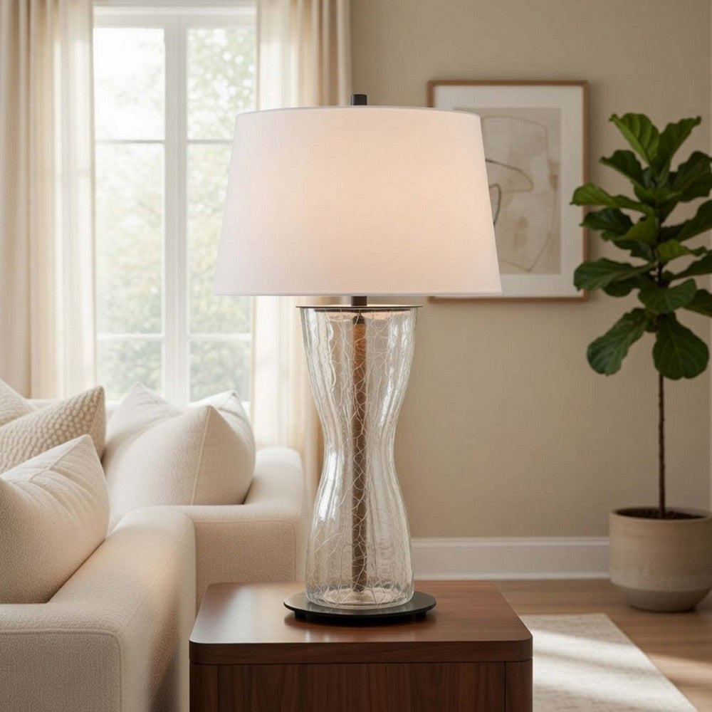 Table Lamp with LED Light | White Shade | 31" Hourglass Glass Base