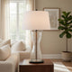 Table Lamp with LED Light | White Shade | 31" Hourglass Glass Base