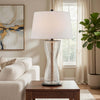 Table Lamp with LED Light | White Shade | 31" Hourglass Glass Base
