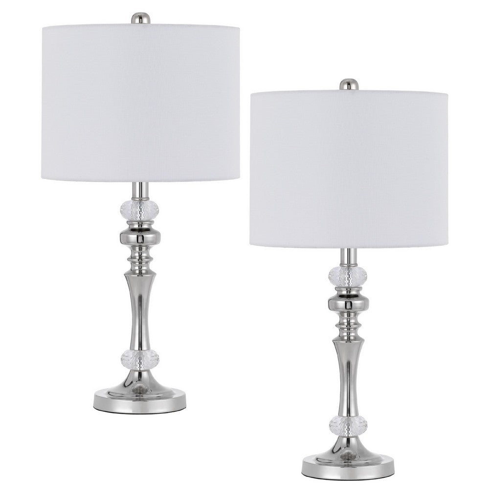 Set of 2 Table Lamps | Crystal Accent Candlestick Body | White Shade