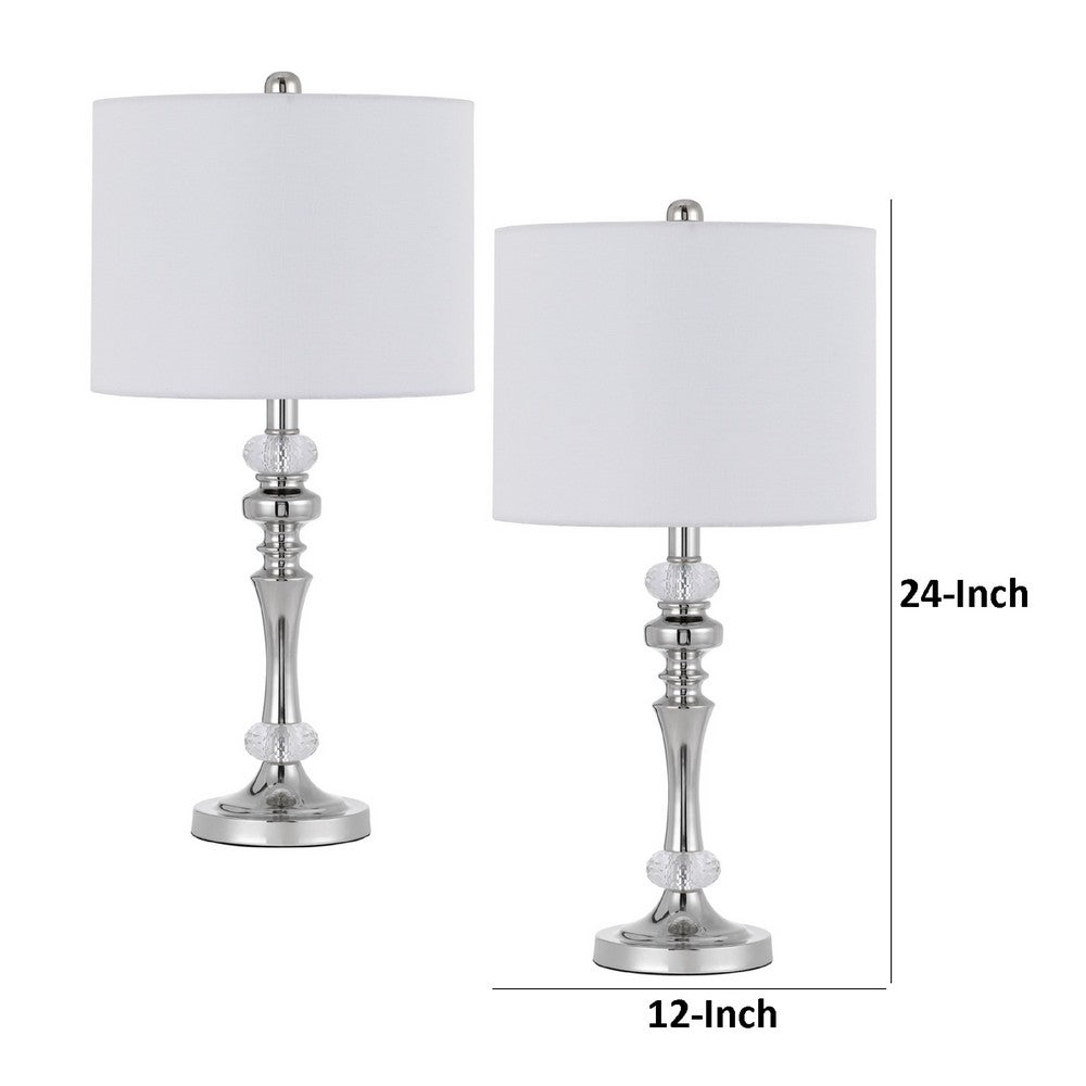 Set of 2 Table Lamps | Crystal Accent Candlestick Body | White Shade