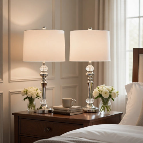 Set of 2 Table Lamps | Crystal Accent Candlestick Body | White Shade