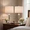 Set of 2 Table Lamps | Crystal Accent Candlestick Body | White Shade