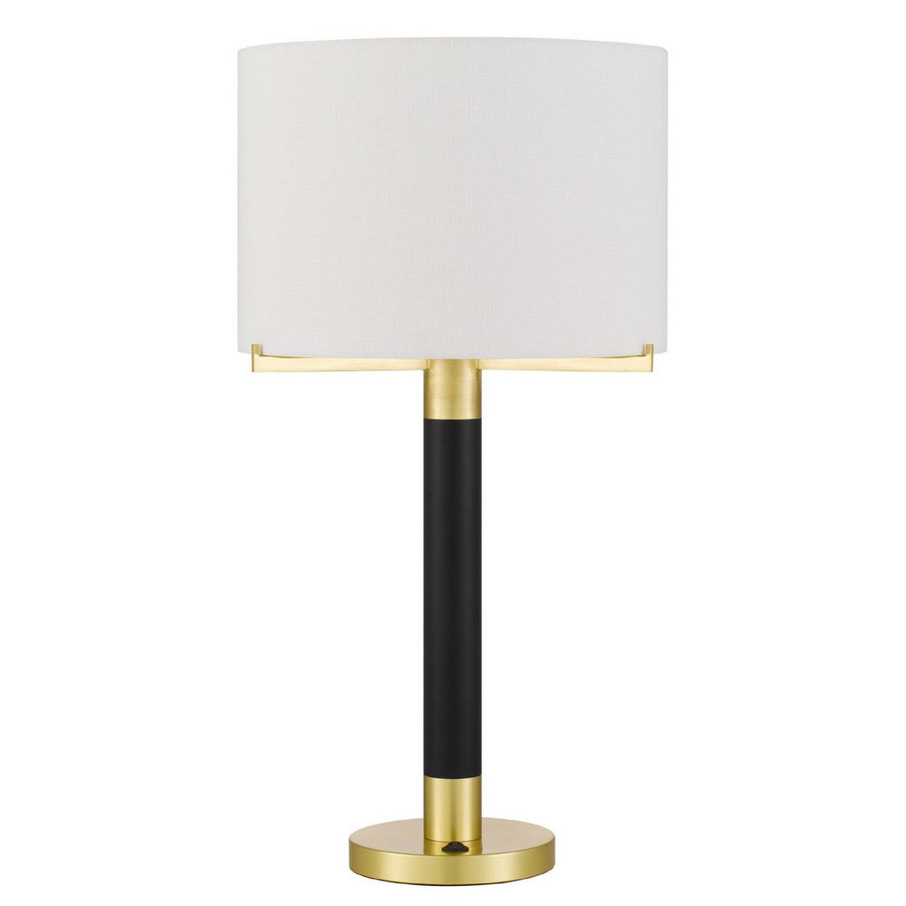 Table Lamp | Off White Drum Shade | 28" Black Body with Brass Accent