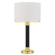 Table Lamp | Off White Drum Shade | 28" Black Body with Brass Accent