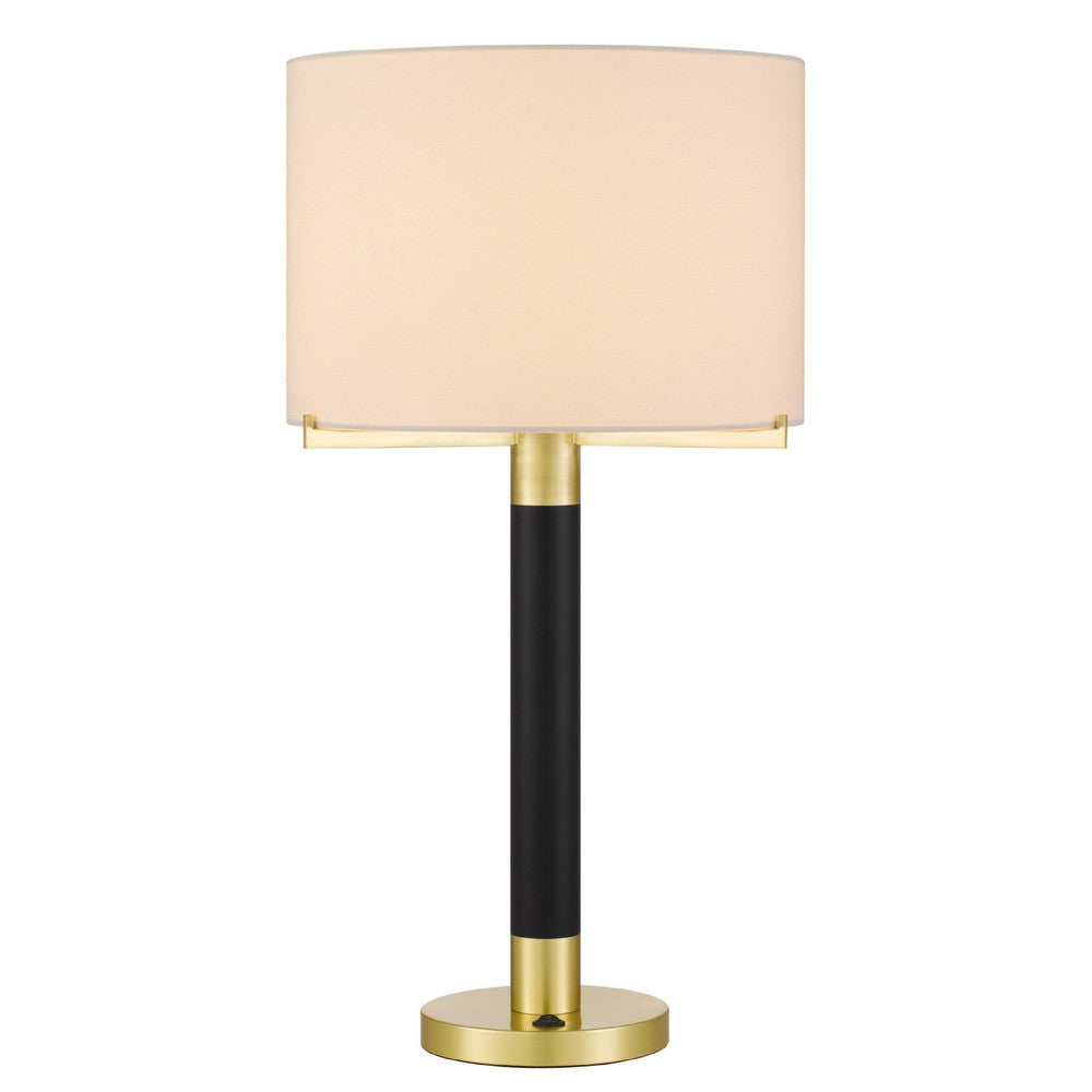 Table Lamp | Off White Drum Shade | 28" Black Body with Brass Accent