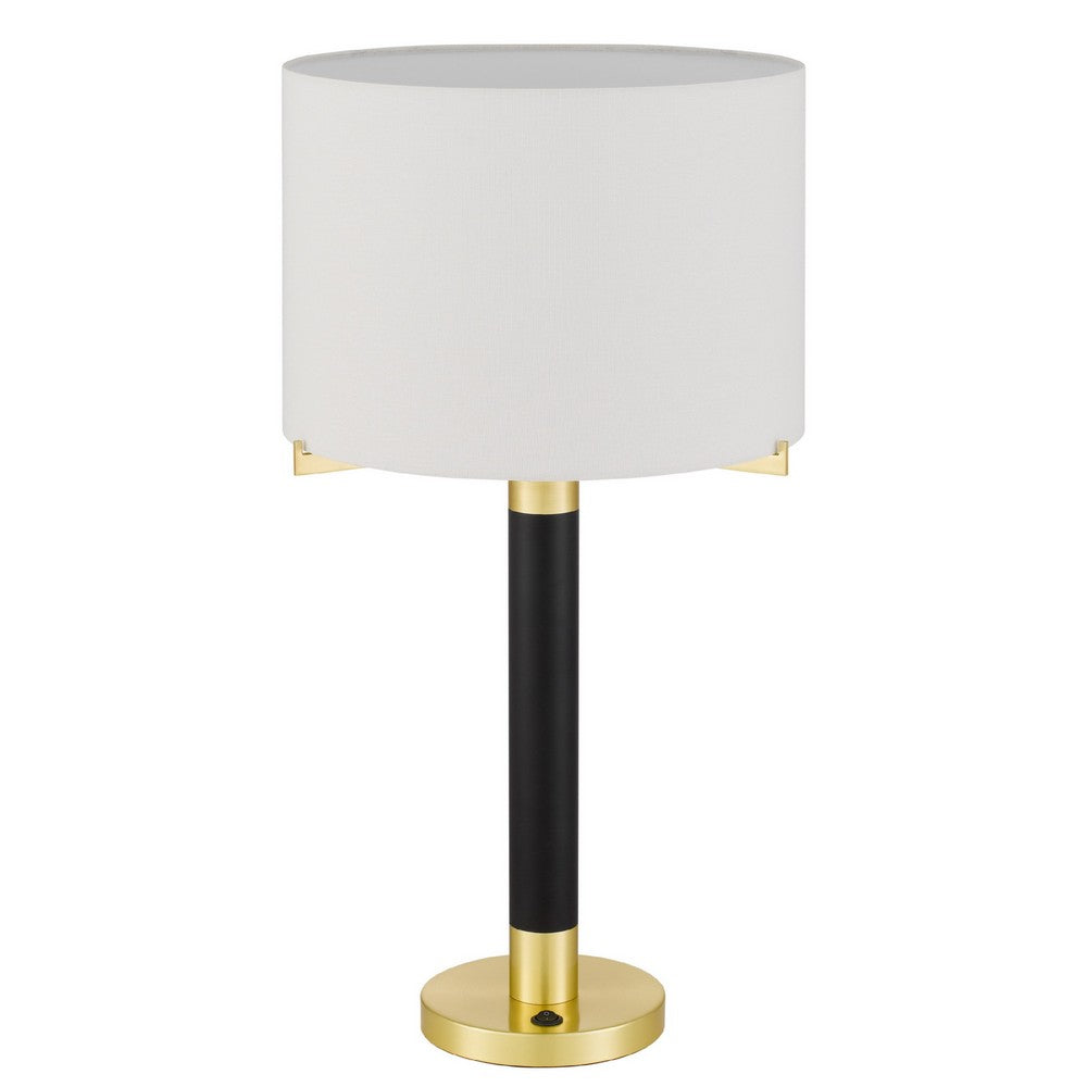 Table Lamp | Off White Drum Shade | 28" Black Body with Brass Accent