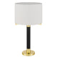 Table Lamp | Off White Drum Shade | 28" Black Body with Brass Accent