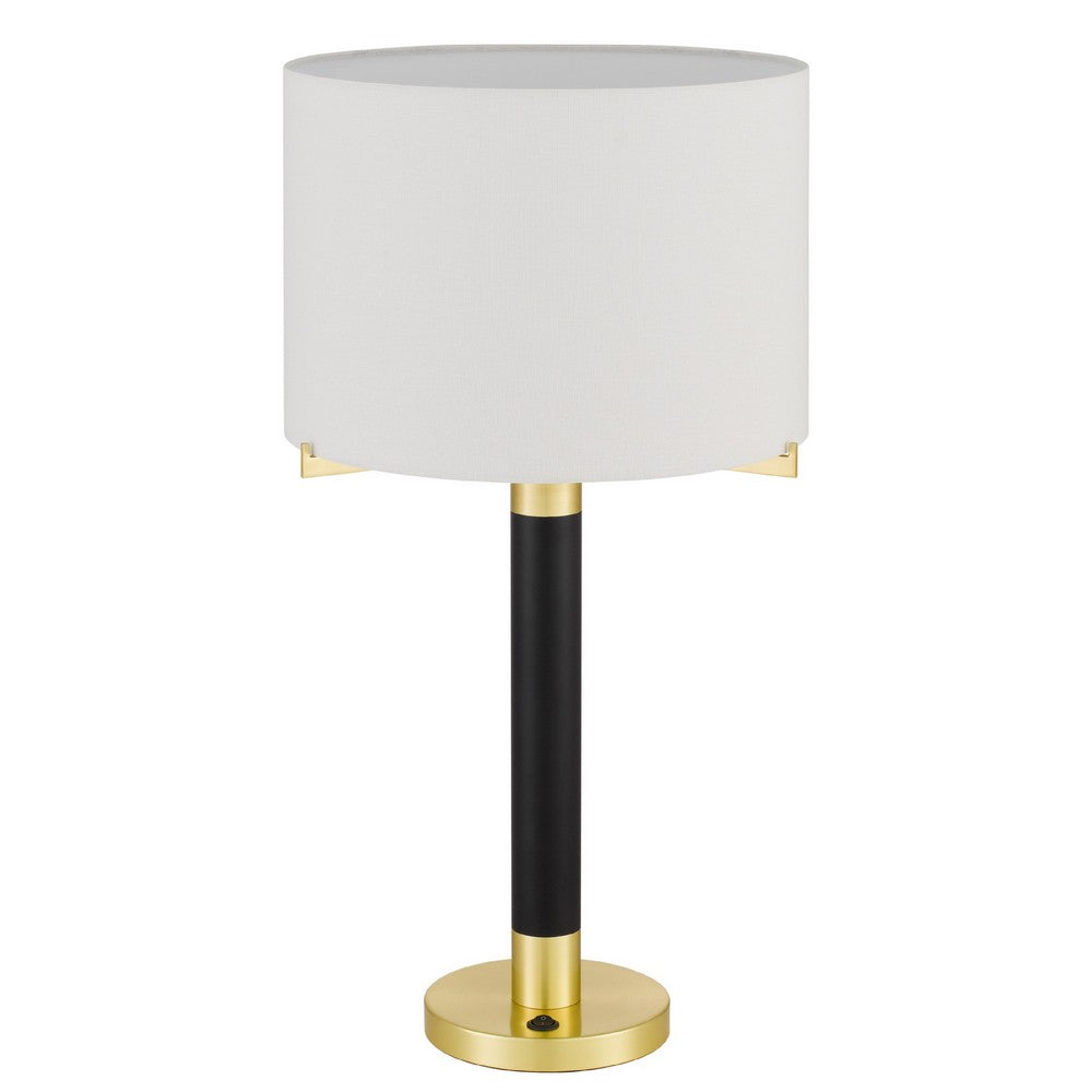 Table Lamp | Off White Drum Shade | 28" Black Body with Brass Accent