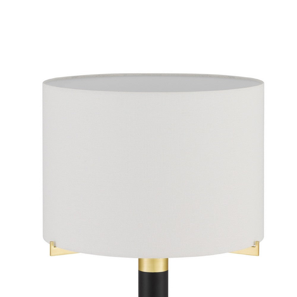 Table Lamp | Off White Drum Shade | 28" Black Body with Brass Accent