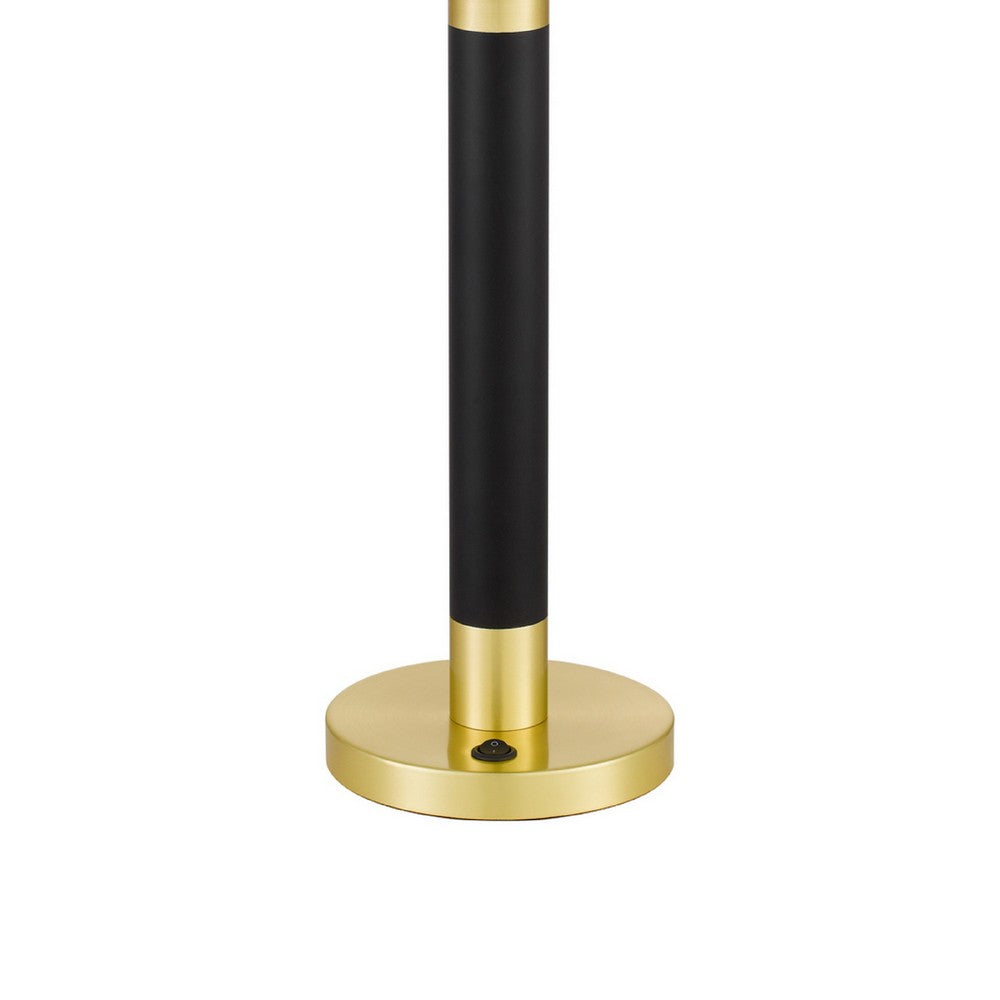 Table Lamp | Off White Drum Shade | 28" Black Body with Brass Accent