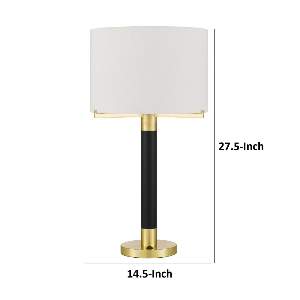 Table Lamp | Off White Drum Shade | 28" Black Body with Brass Accent