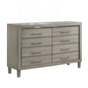 Levy 64" Wide Dresser | 8 Drawers | Silver Trim | Ash Gray Laminate Wood