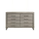 Levy 64" Wide Dresser | 8 Drawers | Silver Trim | Ash Gray Laminate Wood