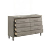 Levy 64" Wide Dresser | 8 Drawers | Silver Trim | Ash Gray Laminate Wood