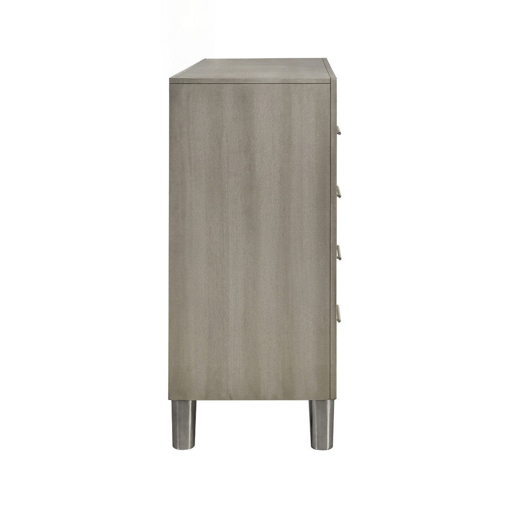 Levy 64" Wide Dresser | 8 Drawers | Silver Trim | Ash Gray Laminate Wood