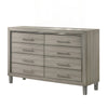 Levy 64" Wide Dresser | 8 Drawers | Silver Trim | Ash Gray Laminate Wood