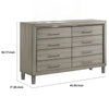Levy 64" Wide Dresser | 8 Drawers | Silver Trim | Ash Gray Laminate Wood