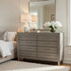 Levy 64" Wide Dresser | 8 Drawers | Silver Trim | Ash Gray Laminate Wood