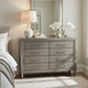 Levy 64" Wide Dresser | 8 Drawers | Silver Trim | Ash Gray Laminate Wood