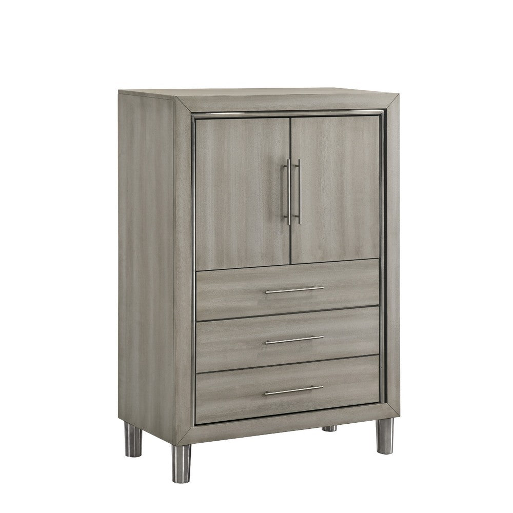 Levy Tall Dresser Chest | LED Cabinet & 3 Drawers with Shoe Rack | Gray