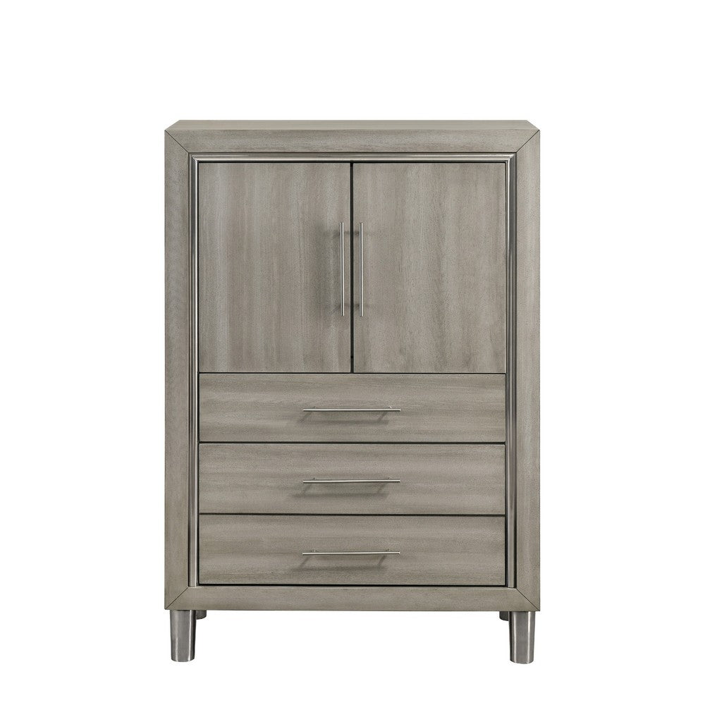 Levy Tall Dresser Chest | LED Cabinet & 3 Drawers with Shoe Rack | Gray