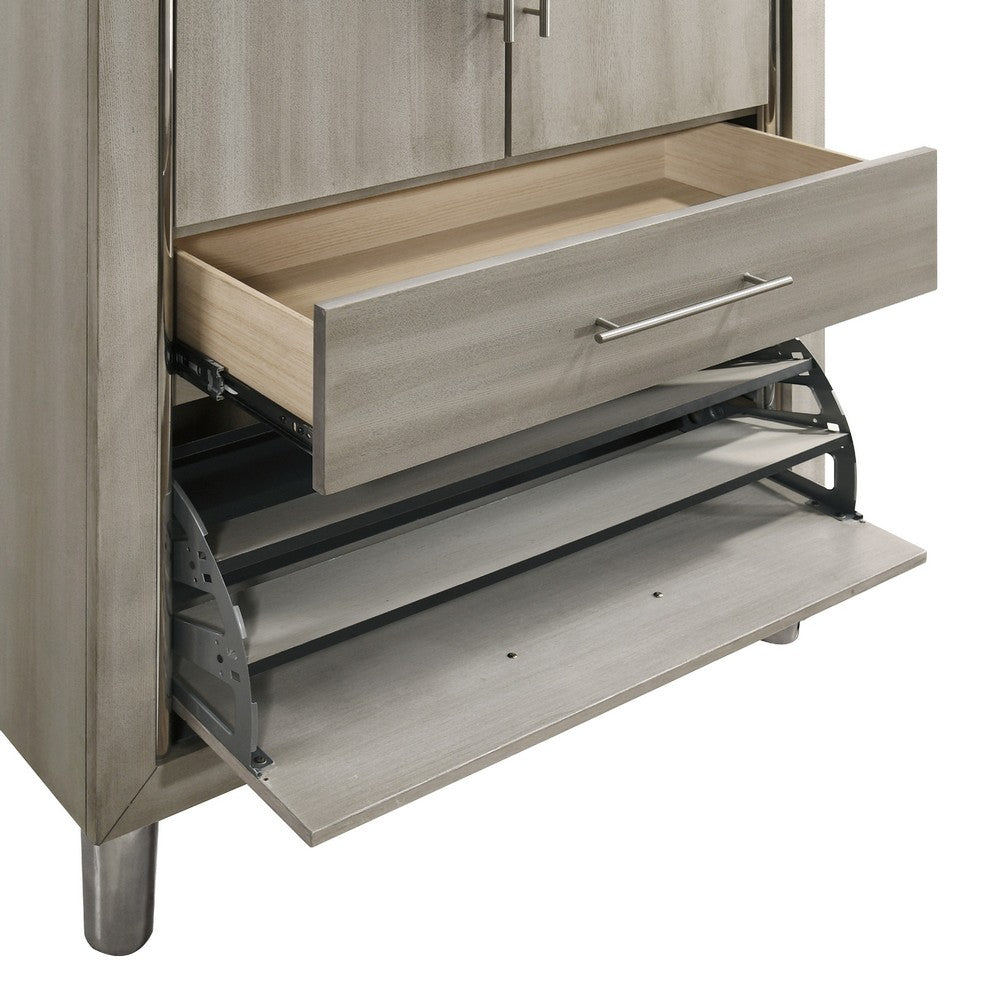 Levy Tall Dresser Chest | LED Cabinet & 3 Drawers with Shoe Rack | Gray