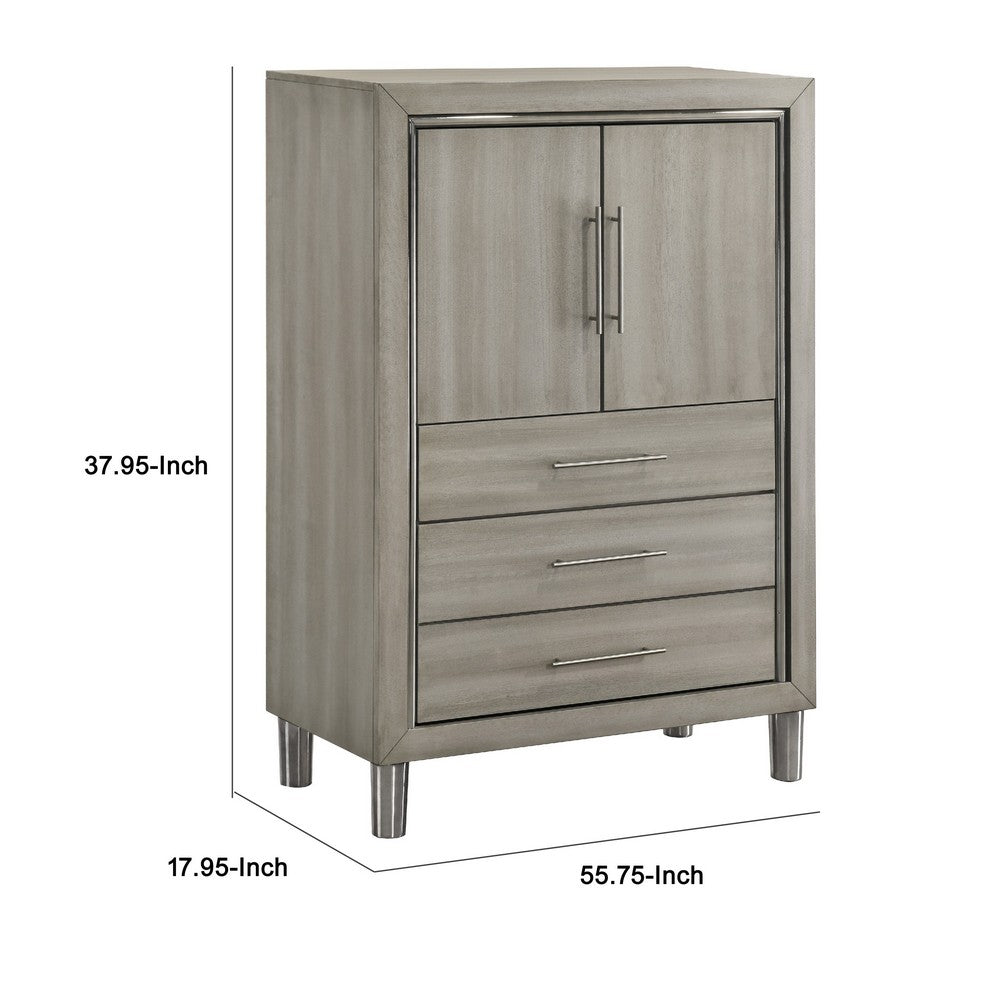 Levy Tall Dresser Chest | LED Cabinet & 3 Drawers with Shoe Rack | Gray