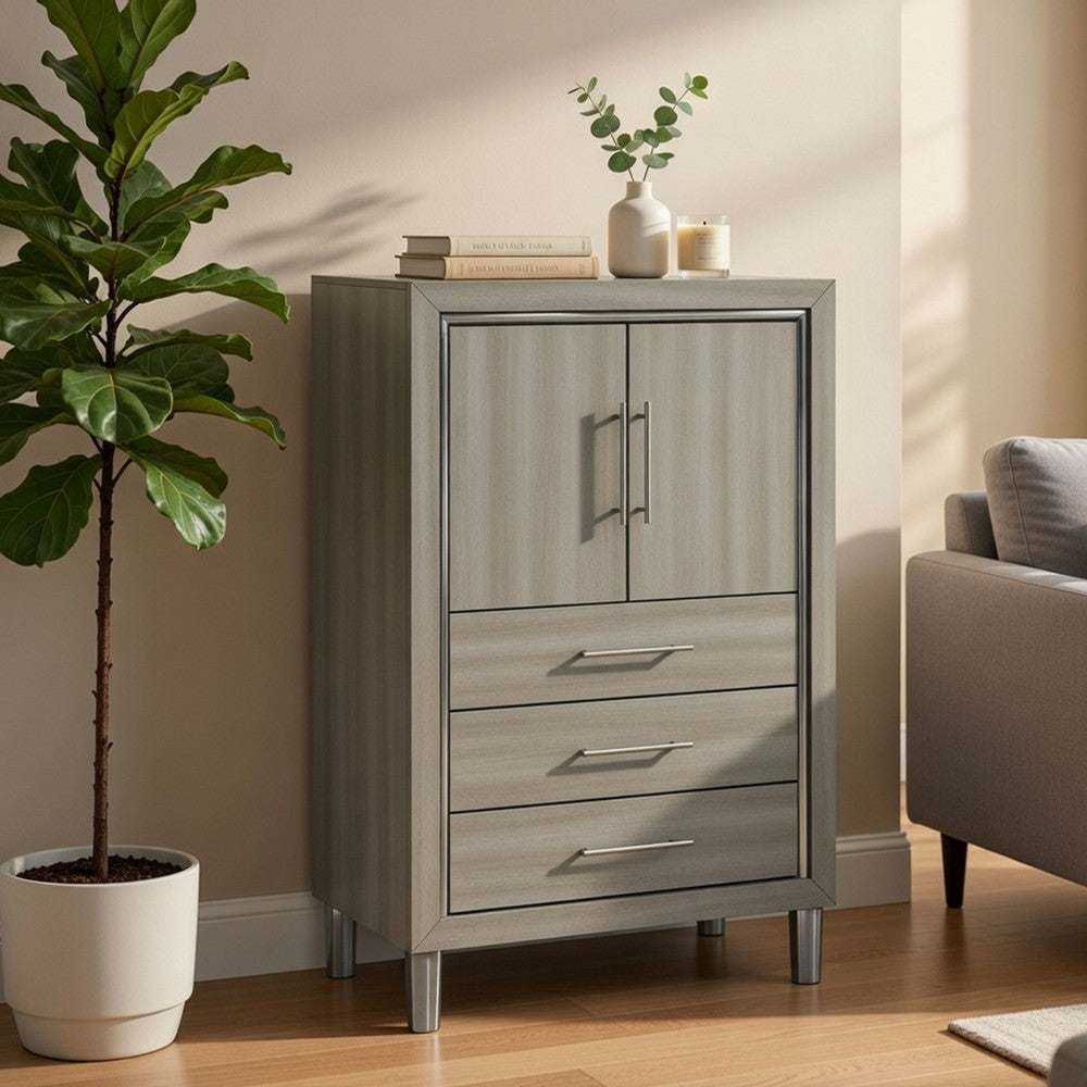 Levy Tall Dresser Chest | LED Cabinet & 3 Drawers with Shoe Rack | Gray