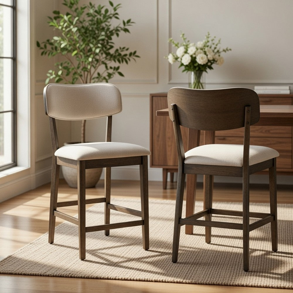 Roxy Counter Height Chair Set of 2 | Open Back | Foam Fill Cream Polyester
