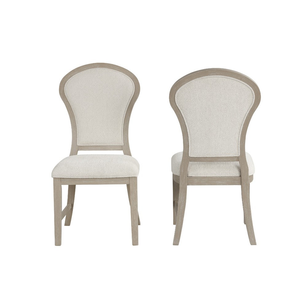 Lyne Dining Side Chair Set of 2 | Hourglass Back | Ivory | Cerused Taupe
