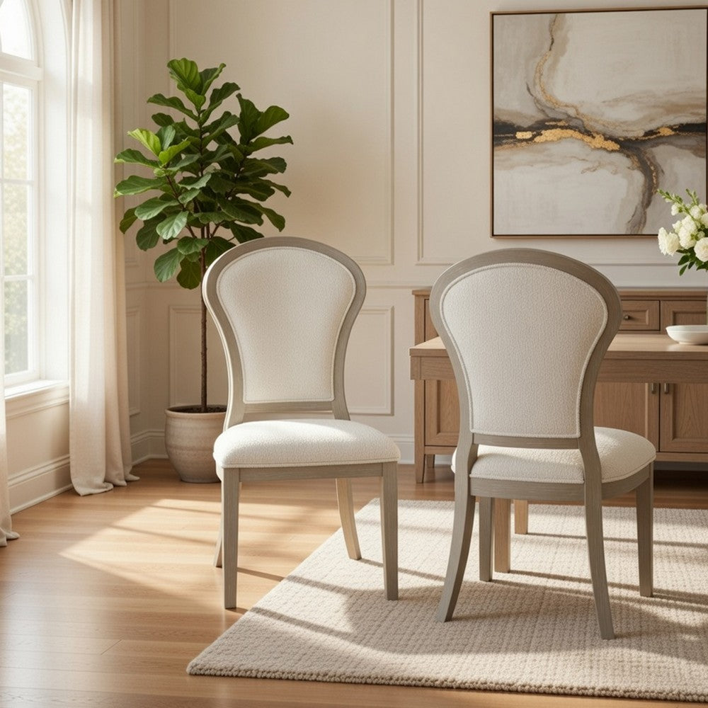 Lyne Dining Side Chair Set of 2 | Hourglass Back | Ivory | Cerused Taupe